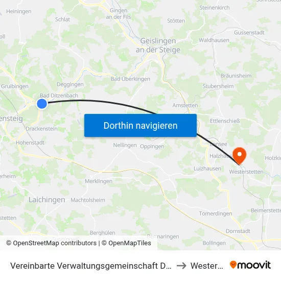 Vereinbarte Verwaltungsgemeinschaft Der Gemeinde Deggingen to Westerstetten map