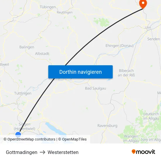 Gottmadingen to Westerstetten map