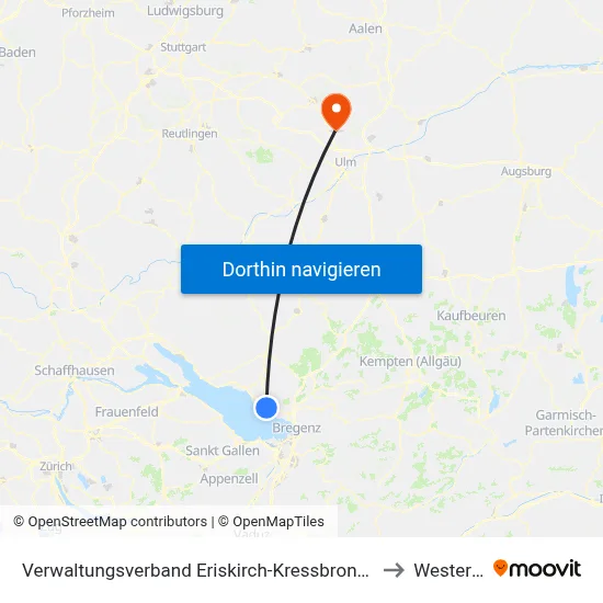 Verwaltungsverband Eriskirch-Kressbronn am Bodensee-Langenargen to Westerstetten map