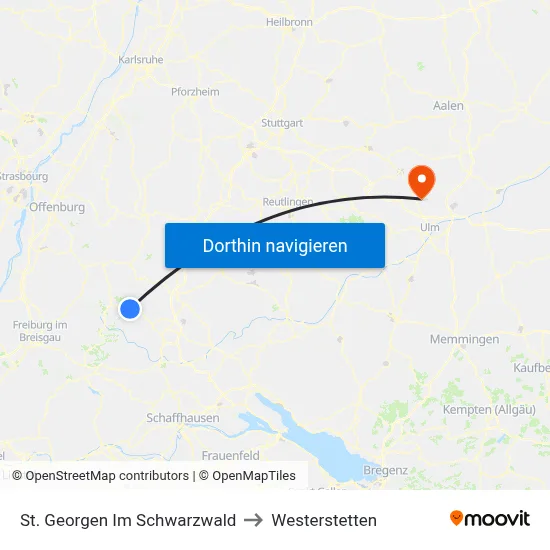 St. Georgen Im Schwarzwald to Westerstetten map