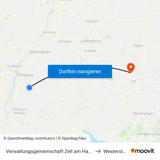 Verwaltungsgemeinschaft Zell am Harmersbach to Westerstetten map