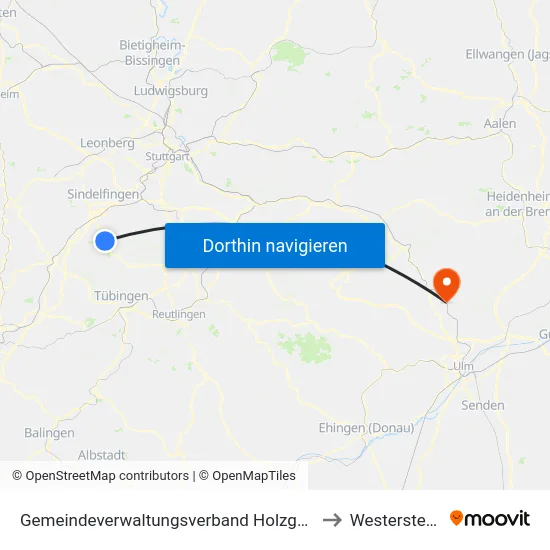 Gemeindeverwaltungsverband Holzgerlingen to Westerstetten map