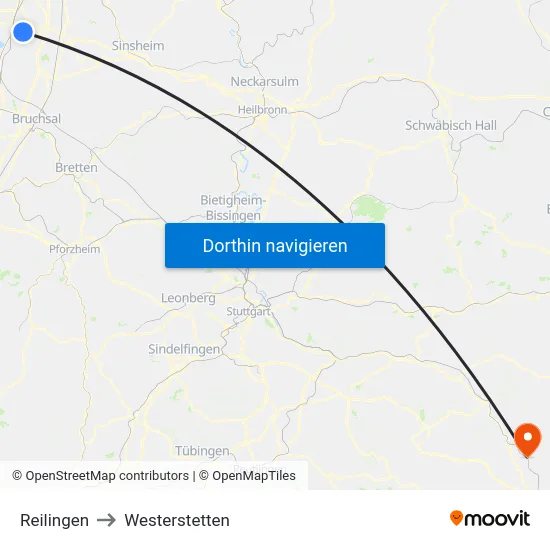 Reilingen to Westerstetten map