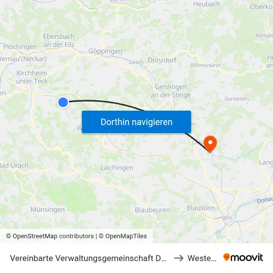 Vereinbarte Verwaltungsgemeinschaft Der Stadt Weilheim An Der Teck to Westerstetten map