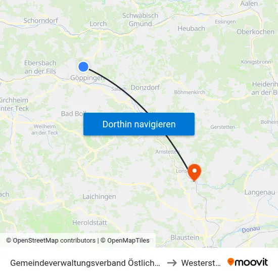 Gemeindeverwaltungsverband Östlicher Schurwald to Westerstetten map