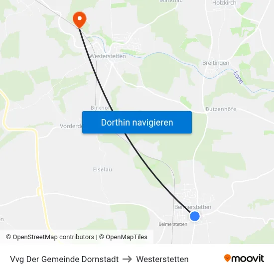 Vvg Der Gemeinde Dornstadt to Westerstetten map