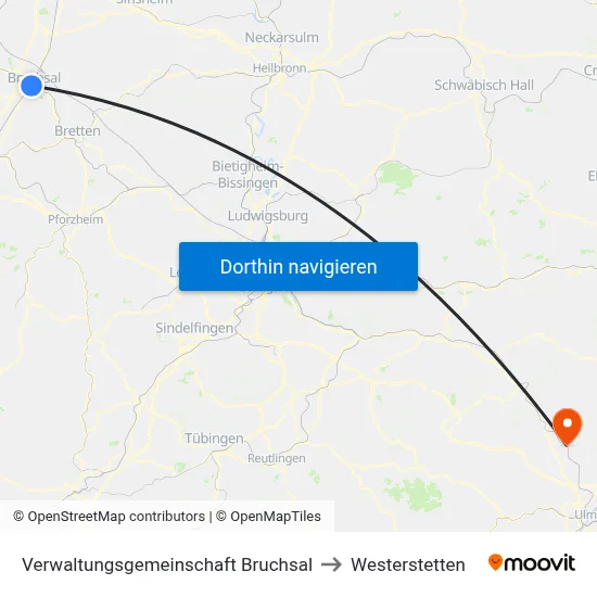 Verwaltungsgemeinschaft Bruchsal to Westerstetten map