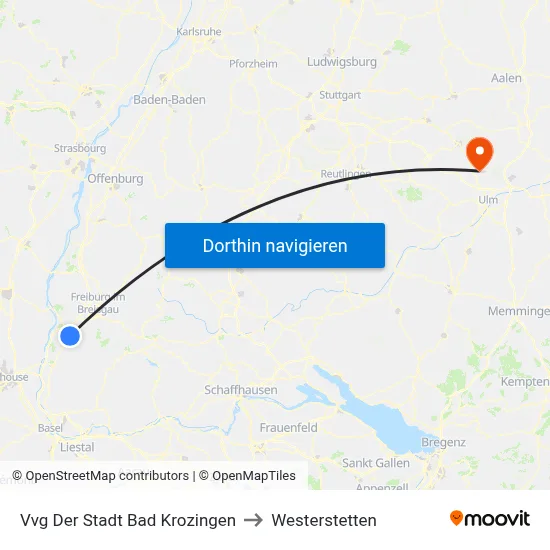 Vvg Der Stadt Bad Krozingen to Westerstetten map
