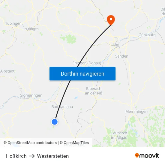 Hoßkirch to Westerstetten map