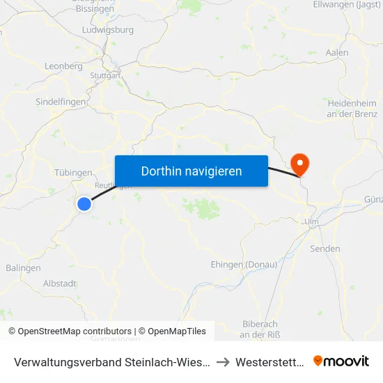 Verwaltungsverband Steinlach-Wiesaz to Westerstetten map