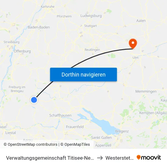 Verwaltungsgemeinschaft Titisee-Neustadt to Westerstetten map