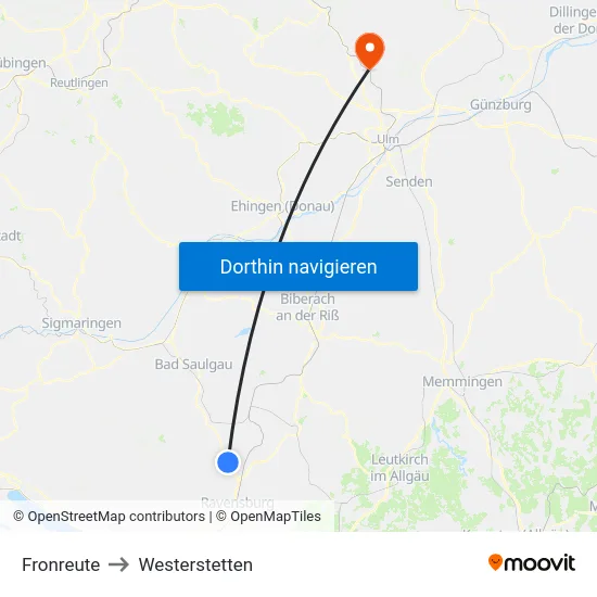 Fronreute to Westerstetten map