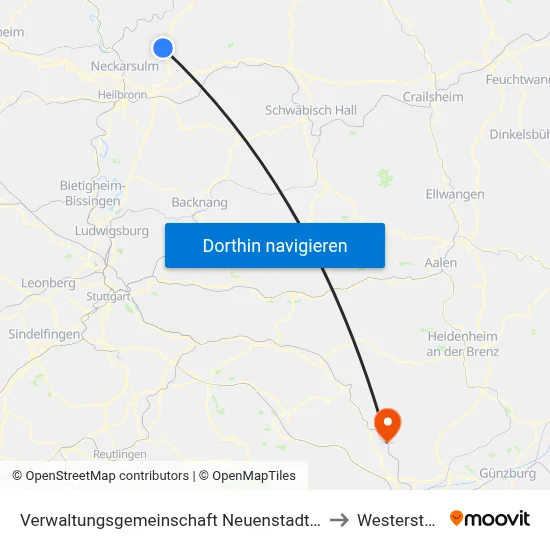 Verwaltungsgemeinschaft Neuenstadt am Kocher to Westerstetten map