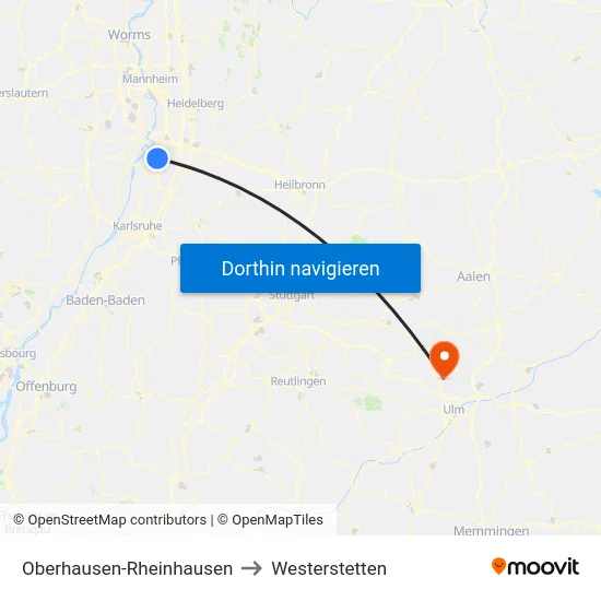 Oberhausen-Rheinhausen to Westerstetten map