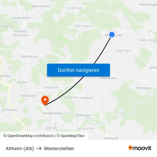Altheim (Alb) to Westerstetten map
