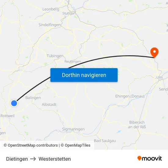 Dietingen to Westerstetten map