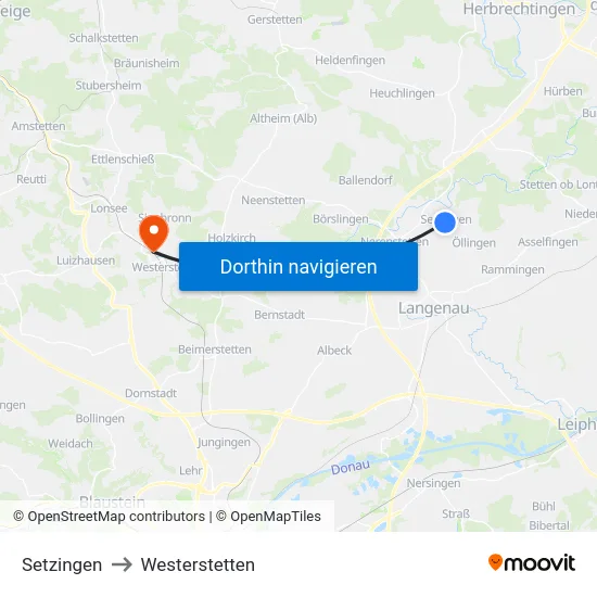 Setzingen to Westerstetten map