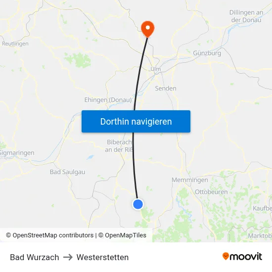 Bad Wurzach to Westerstetten map