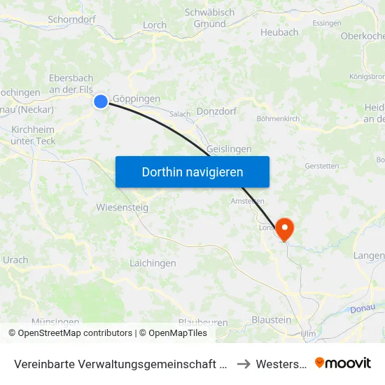 Vereinbarte Verwaltungsgemeinschaft Der Stadt Uhingen to Westerstetten map