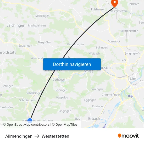 Allmendingen to Westerstetten map