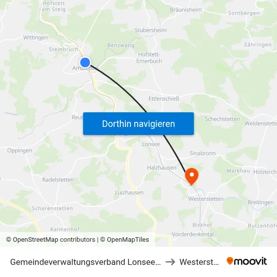 Gemeindeverwaltungsverband Lonsee-Amstetten to Westerstetten map