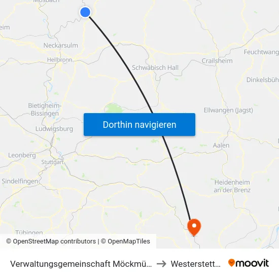 Verwaltungsgemeinschaft Möckmühl to Westerstetten map