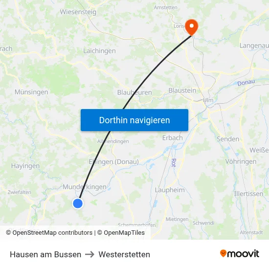Hausen am Bussen to Westerstetten map