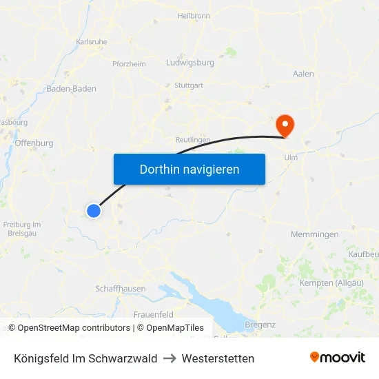 Königsfeld Im Schwarzwald to Westerstetten map