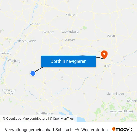 Verwaltungsgemeinschaft Schiltach to Westerstetten map