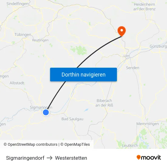 Sigmaringendorf to Westerstetten map