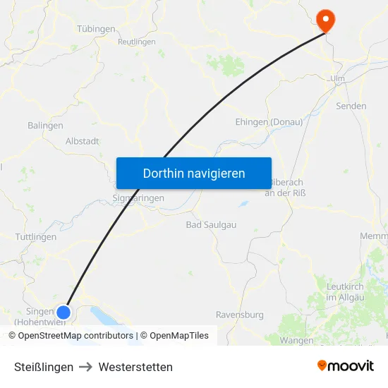 Steißlingen to Westerstetten map