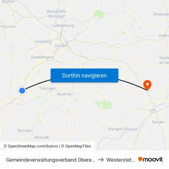 Gemeindeverwaltungsverband Oberes Gäu to Westerstetten map
