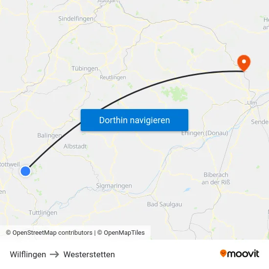 Wilflingen to Westerstetten map