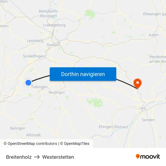 Breitenholz to Westerstetten map