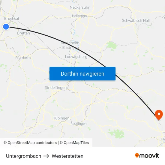 Untergrombach to Westerstetten map