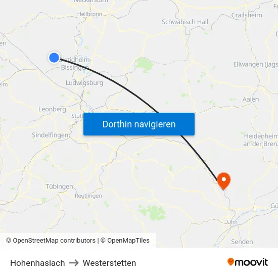 Hohenhaslach to Westerstetten map
