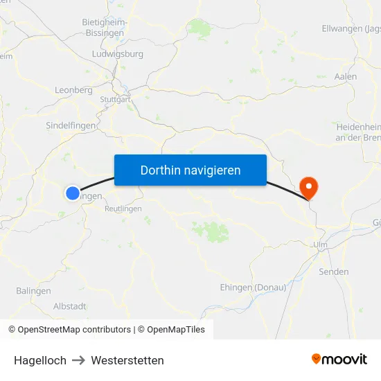 Hagelloch to Westerstetten map