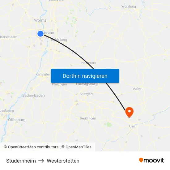 Studernheim to Westerstetten map
