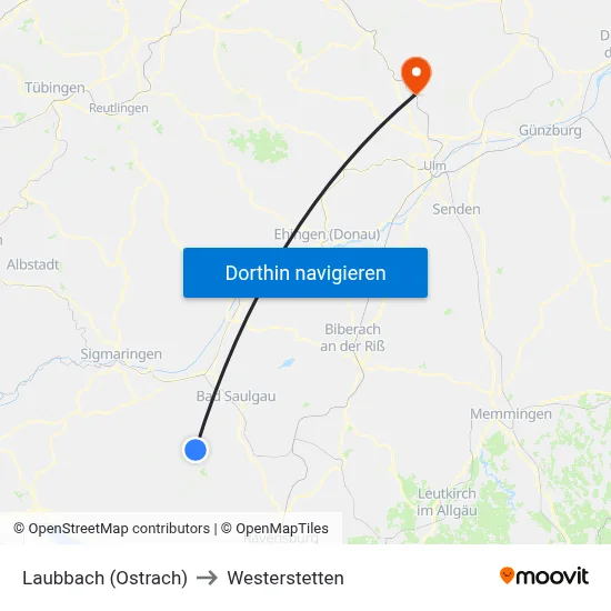 Laubbach (Ostrach) to Westerstetten map
