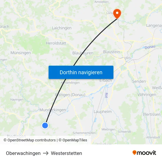 Oberwachingen to Westerstetten map