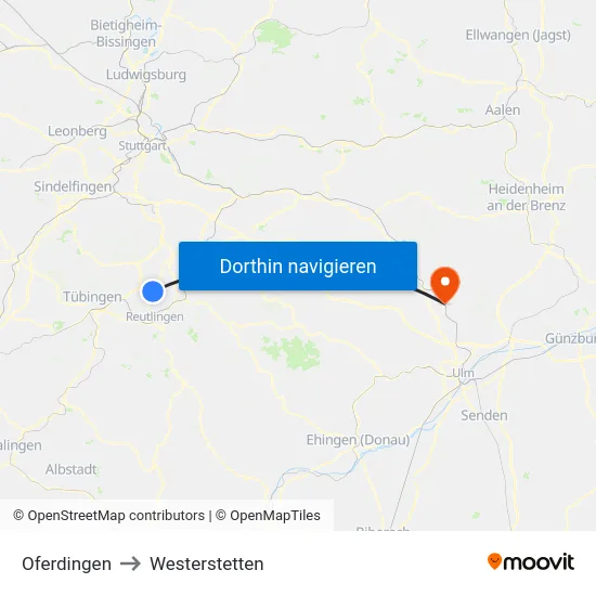 Oferdingen to Westerstetten map