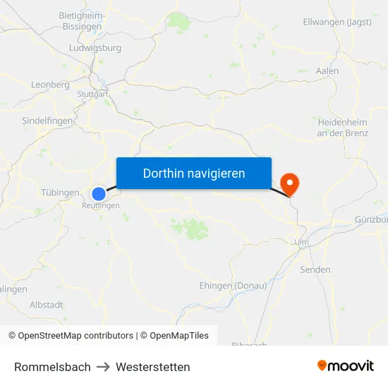 Rommelsbach to Westerstetten map
