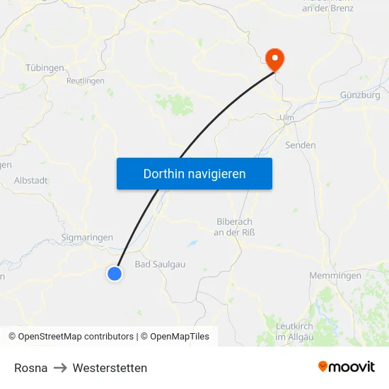 Rosna to Westerstetten map