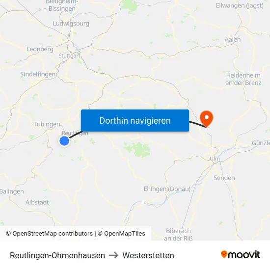 Reutlingen-Ohmenhausen to Westerstetten map