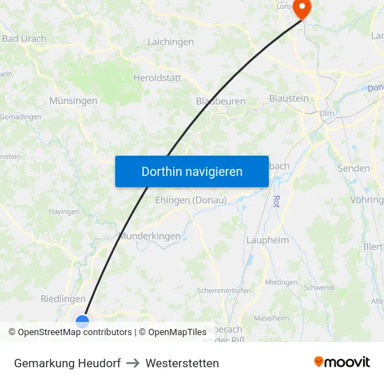 Gemarkung Heudorf to Westerstetten map