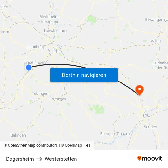 Dagersheim to Westerstetten map