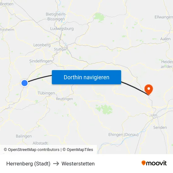 Herrenberg (Stadt) to Westerstetten map