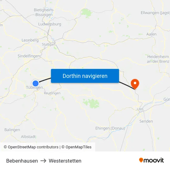 Bebenhausen to Westerstetten map