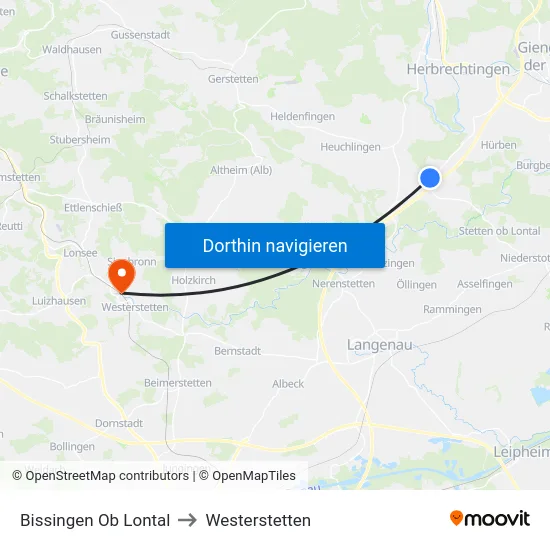Bissingen Ob Lontal to Westerstetten map