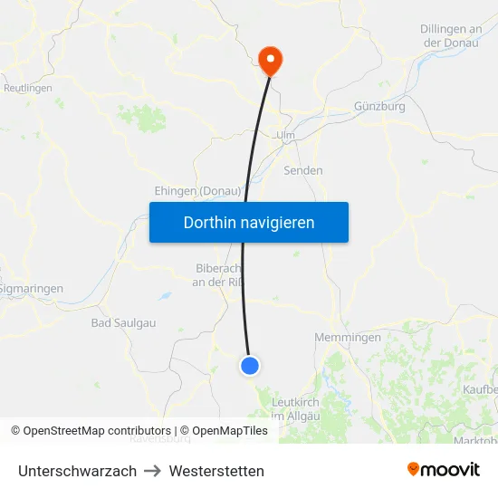 Unterschwarzach to Westerstetten map